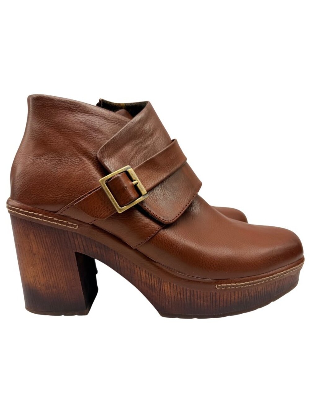 Korks Stacey Brown Faux Leather Platform Chunky Ankle Booties Women sz 9M